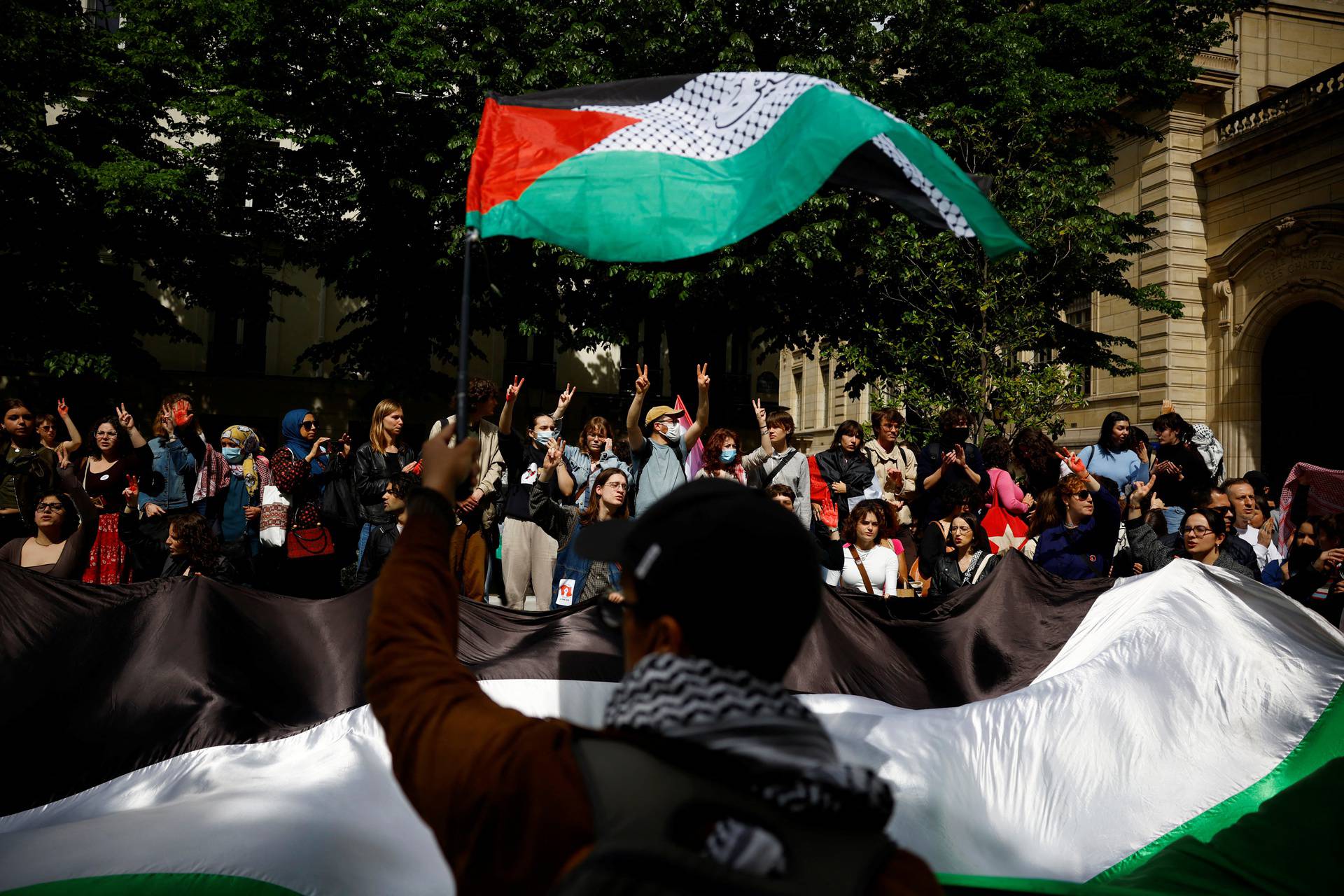 Students of the Sorbonne University gather to protest over Gaza war in Paris