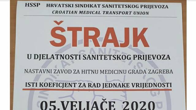 Sanitetski prijevoz štrajka od srijede do ispunjenja zahtjeva