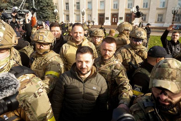 Ukraine's President Zelenskiy speaks in central Kherson