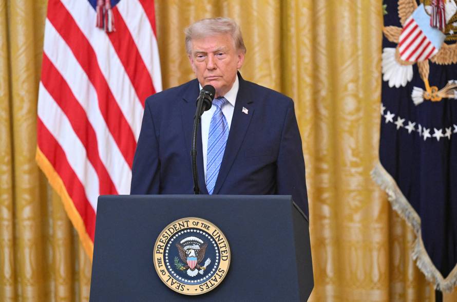 U.S. President Donald Trump addresses the nation from the White House in Washington
