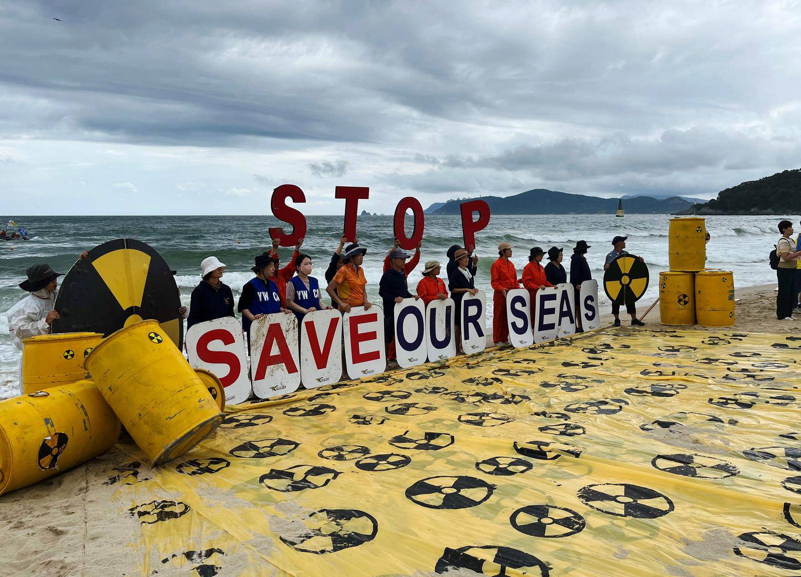 Protest against Japan releasing treated radioactive water from the wrecked Fukushima nuclear power plant into the Pacific Ocean, in Busan