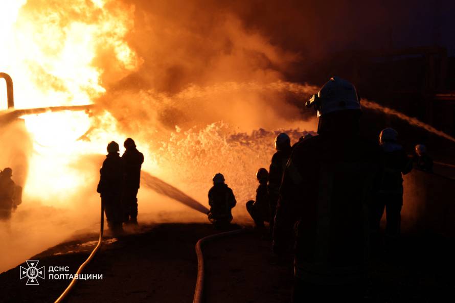 Aftermath of a Russian drone and missile strike in Poltava region