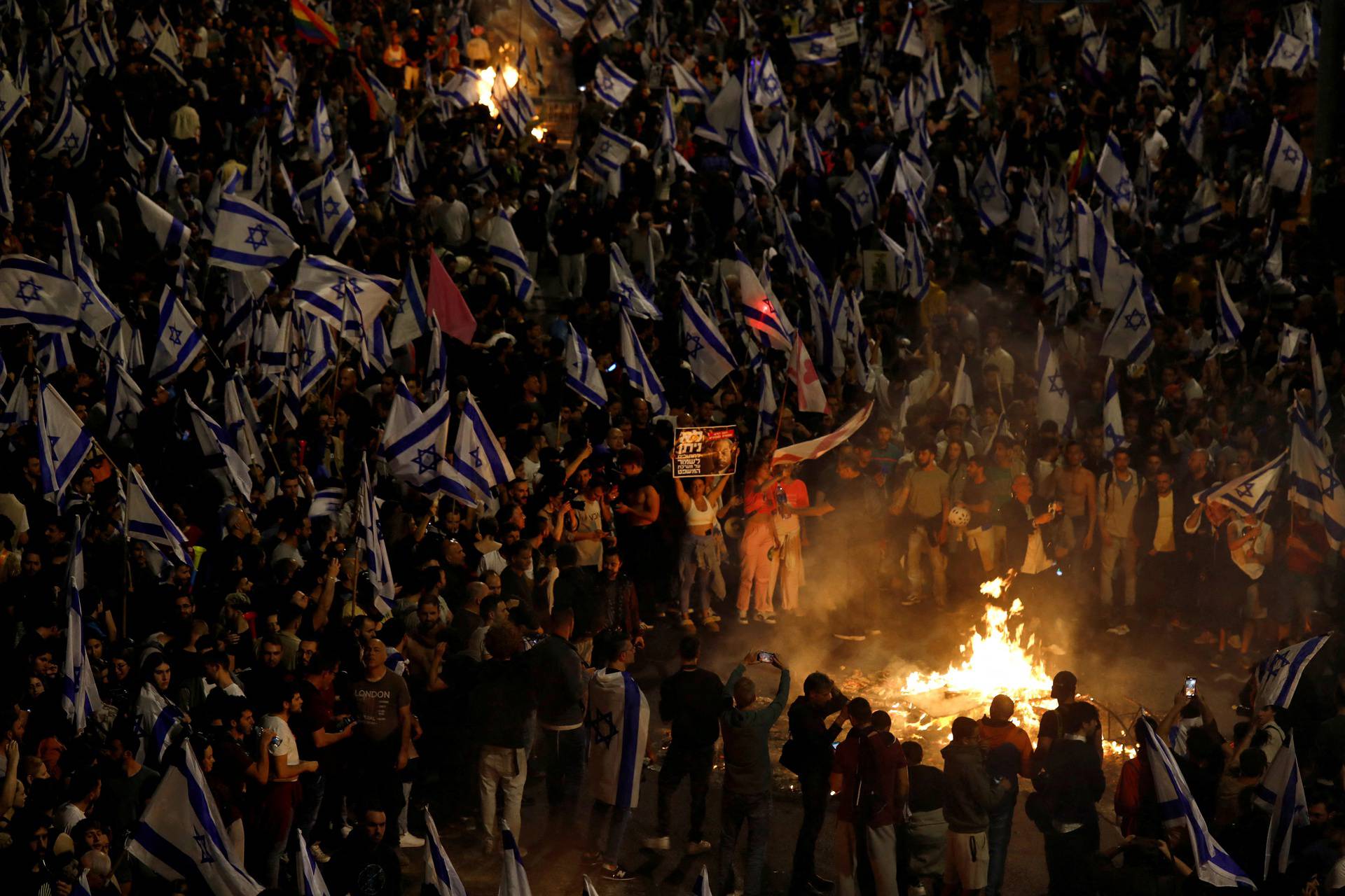 Protests against Israel's judicial overhaul and dismissing the defense minister, in Tel Aviv