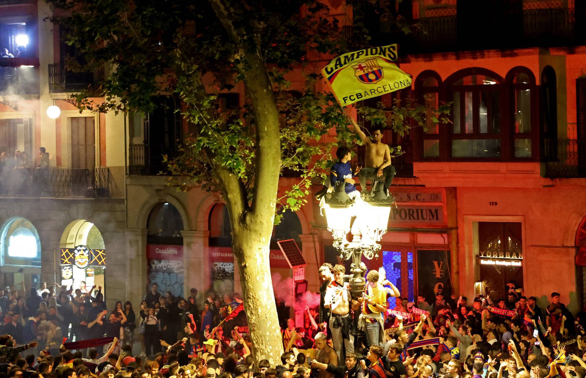 LaLiga - FC Barcelona fans celebrate winning LaLiga