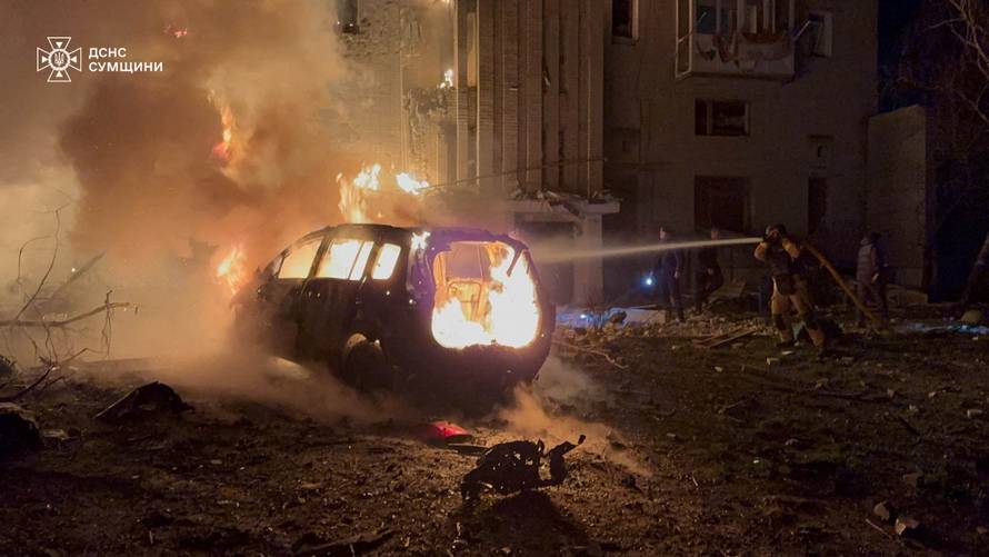 Aftermath of a Russian drone attack in Okhtyrka