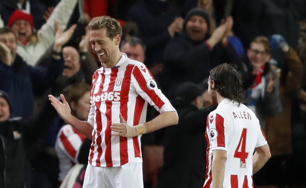 Stoke City's Peter Crouch celebrates scoring their first goal