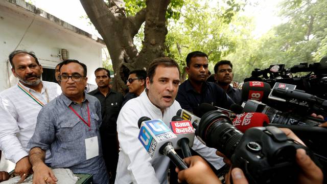 FILE PHOTO: Rahul Gandhi speaks after casting his vote during general elections in New Delhi