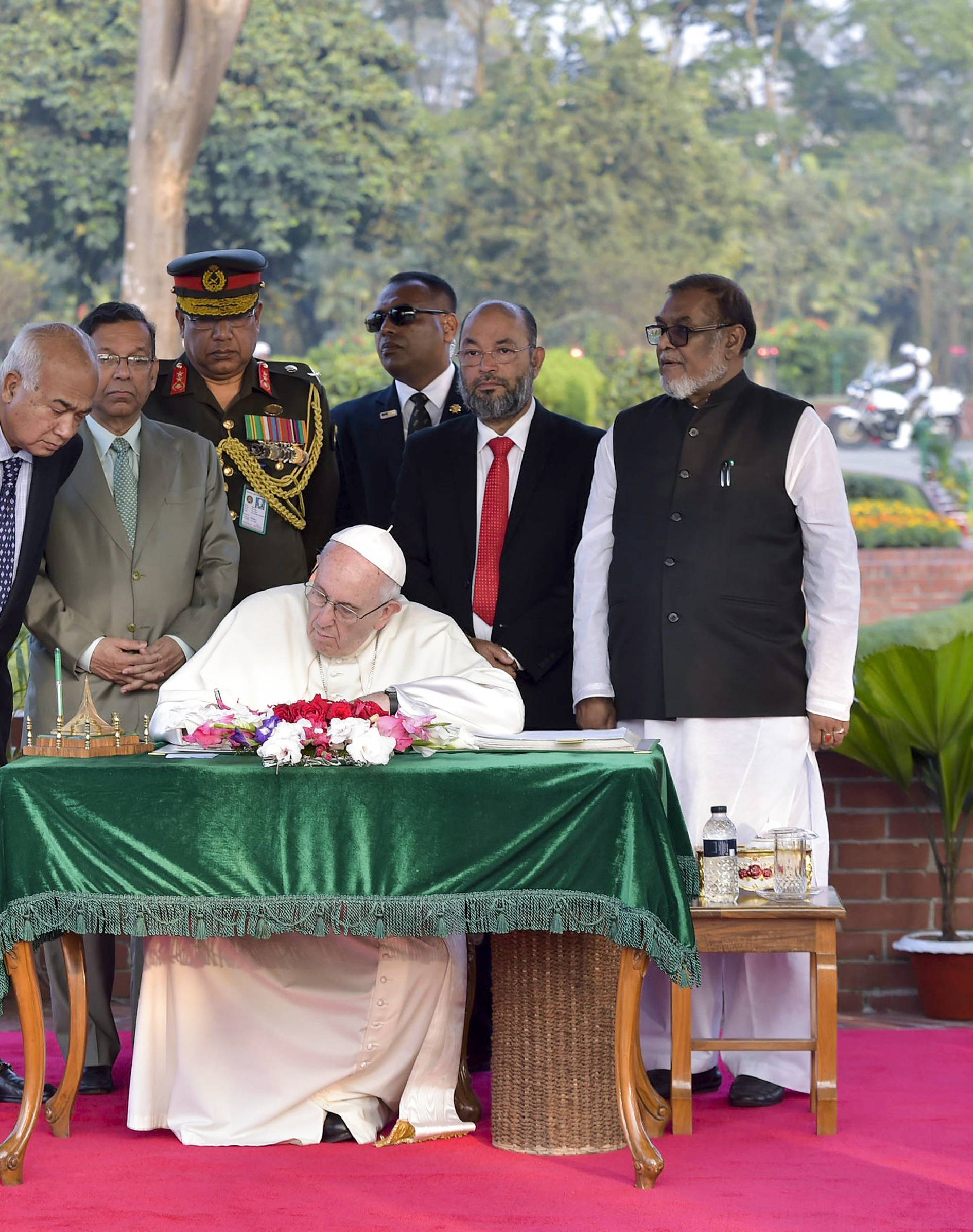 November 30, 2017 : Pope Francis during his visit at the National Martyr's Memorial of Savar, in Dhaka, Bangladesh.