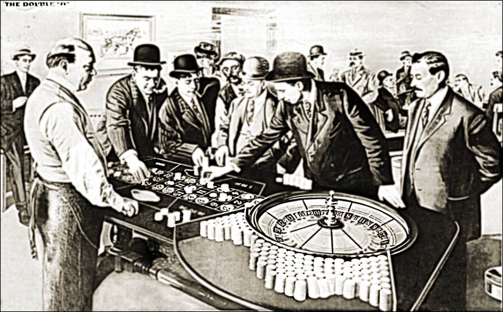 Vintage,Photo,Of,Gamblers,At,Roulette,Wheel