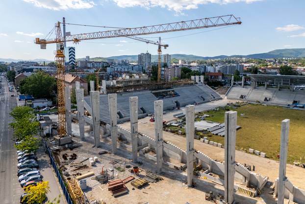 Pogled iz zraka na radove  na novom stadionu u Kranjčevićevoj 