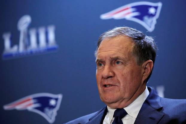 New England Patriots Head Coach Bill Belichick speaks at a press conference ahead of Super Bowl LIII in Atlanta