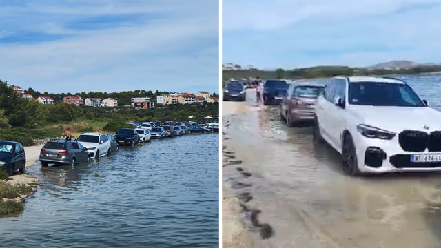 FOTO Turisti parkirali na plažu u Šibeniku, iznenadila ih plima: 'Eto, kad žele prvi red do mora'