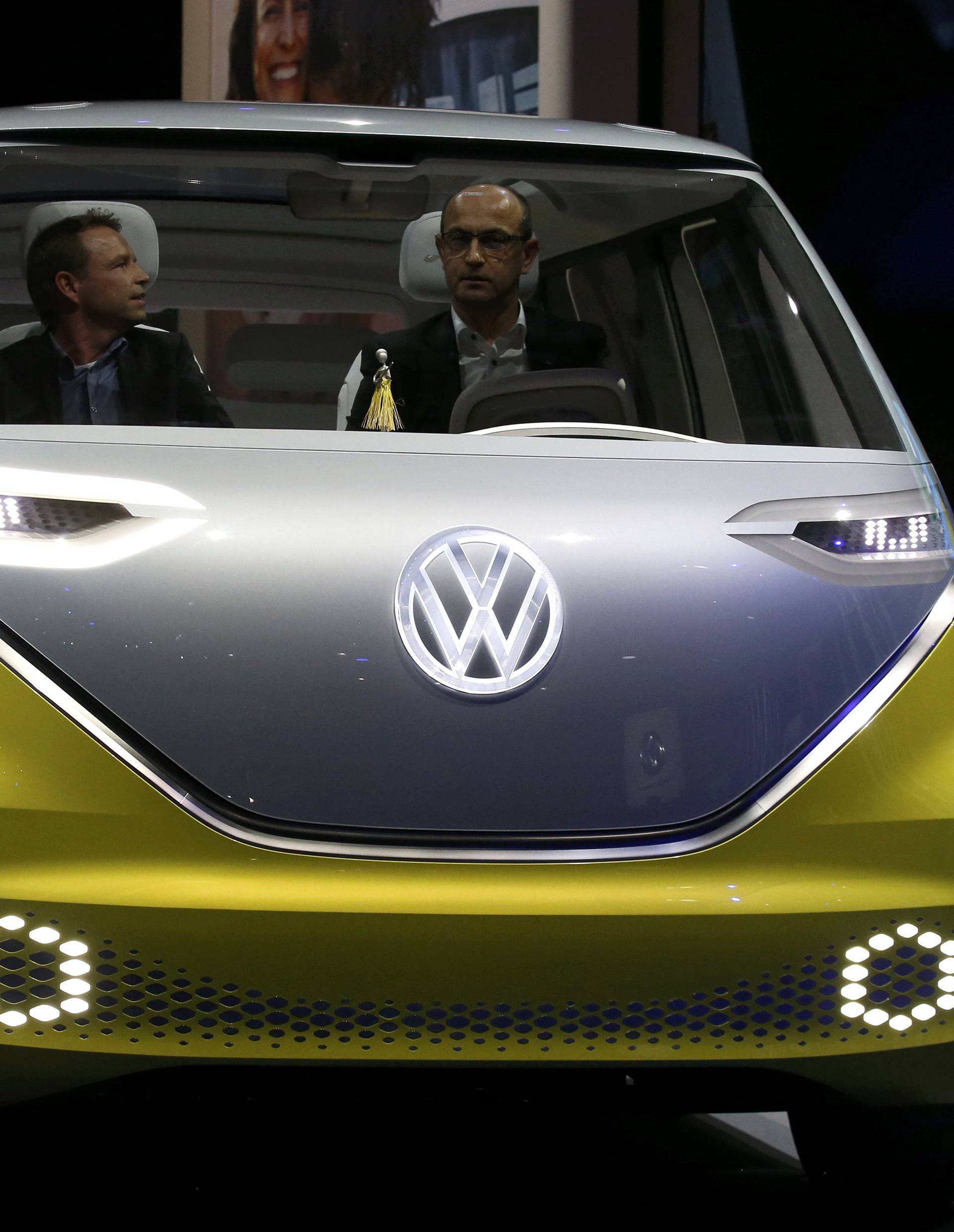 Volkswagen's electric I.D. Buzz concept vehicle is displayed during the North American International Auto Show in Detroit