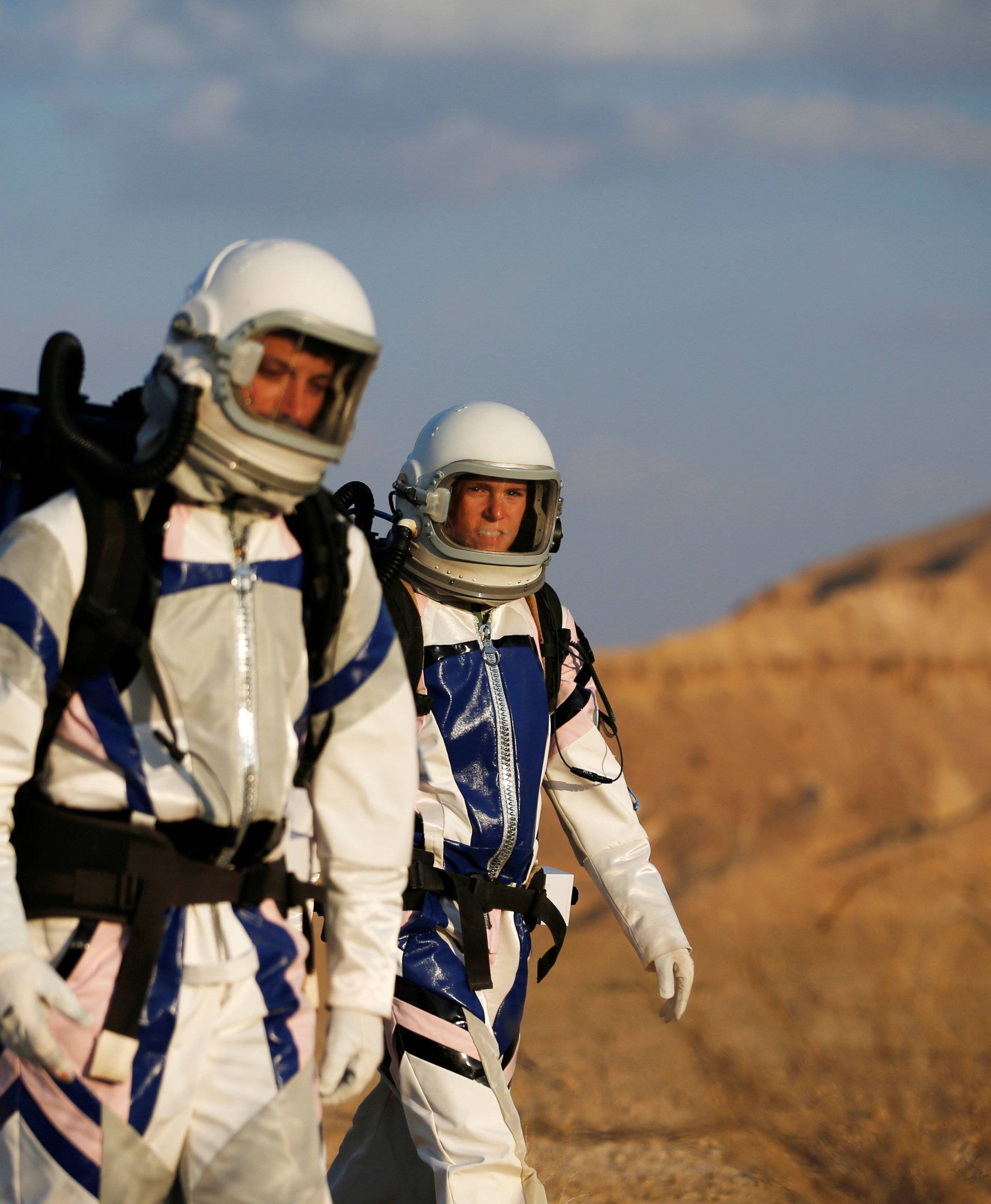 Israeli scientists participate in an experiment simulating a mission to Mars, at the D-MARS Desert Mars Analog Ramon Station project of Israel's Space Agency, Ministry of Science, near Mitzpe Ramon