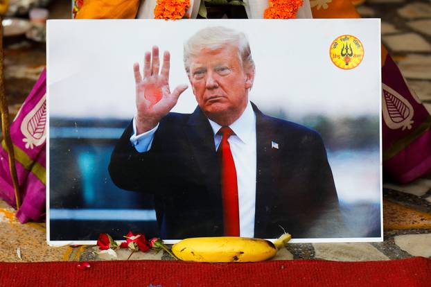 Activists of Hindu Sena, perform a special prayer to ensure a victory of U.S. President Donald Trump in the elections, in New Delhi