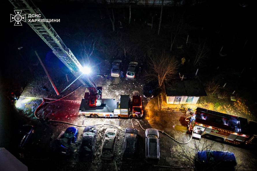 Aftermath of a Russian drone strike in Kharkiv