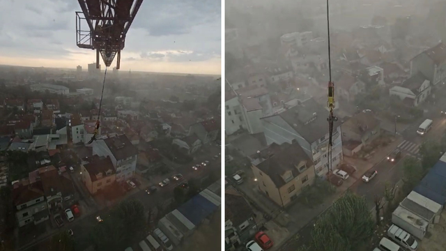 VIDEO Za vrijeme megaoluje bio je zarobljen u kranu: 'A šta ćeš, nemaš gdje pa pričekaš malo...'