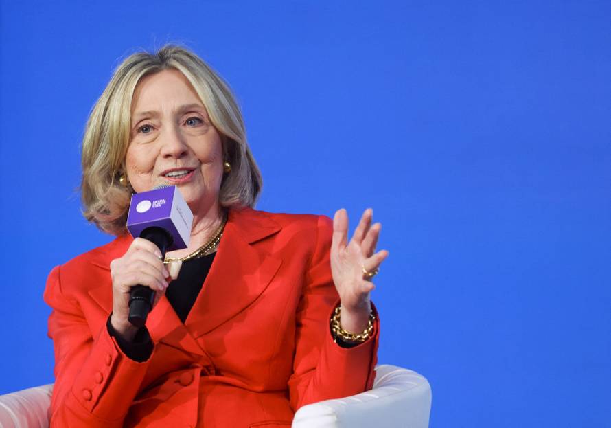 Former U.S. Secretary of State Hillary Clinton speaks at the Mumbai Climate Week in Mumbai