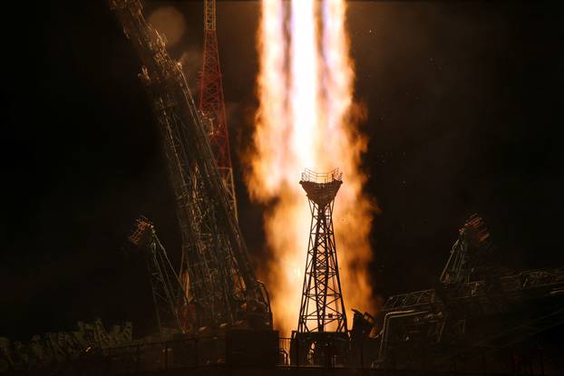 The Soyuz MS-26 spacecraft blasts off to the International Space Station (ISS) from the launchpad at the Baikonur Cosmodrome