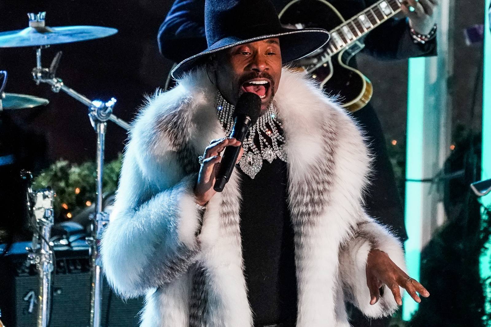 Billy Porter performs during the Christmas tree lighting show at Rockefeller Center in the Manhattan borough of New York City, New York