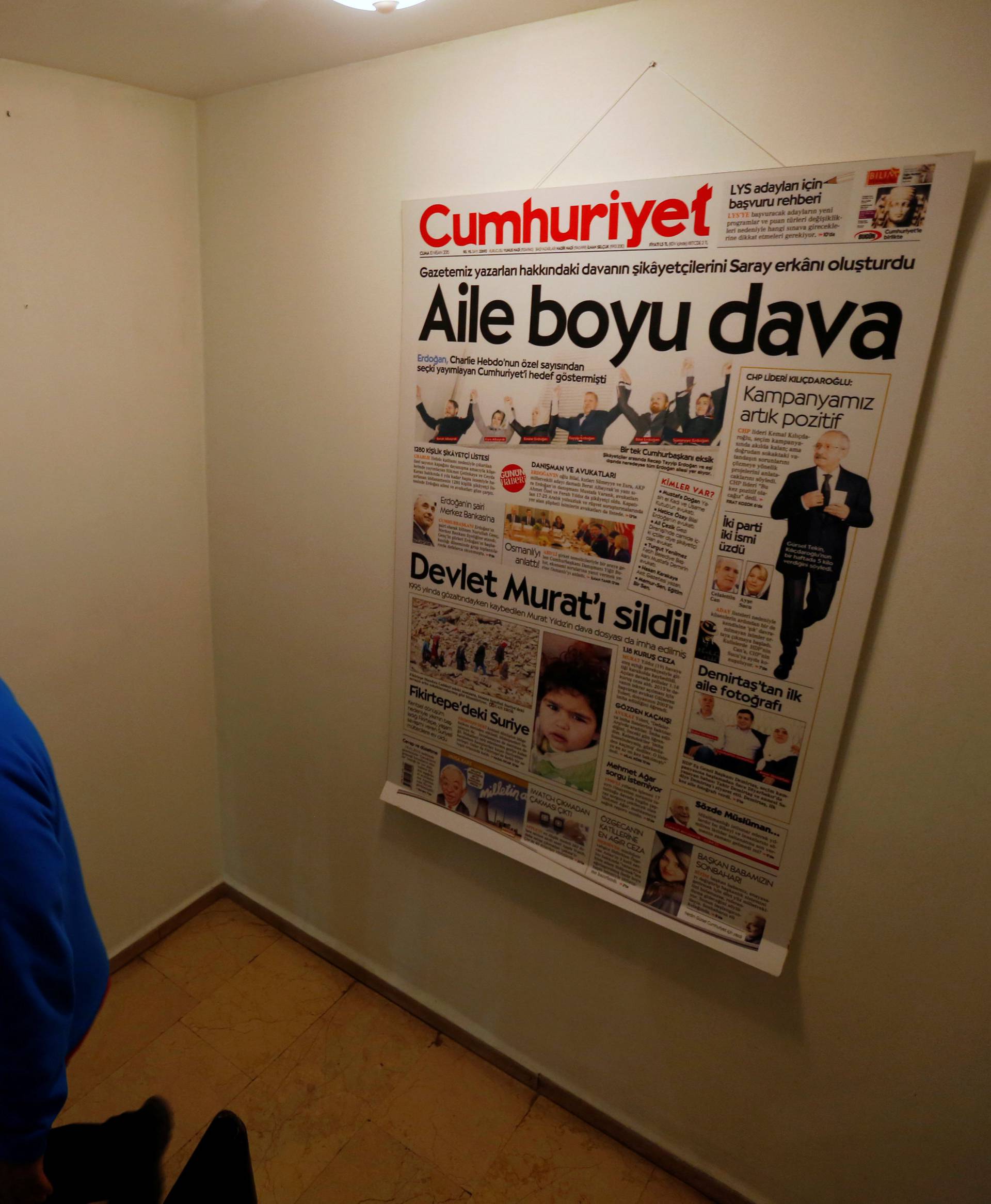 An employee of Cumhuriyet walks down at the headquarters in Istanbul
