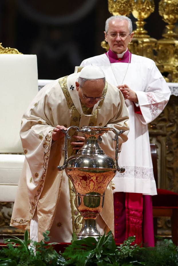 Pope Leo XIV leads the Chrism Mass in St. Peter's Basilica at the Vatican