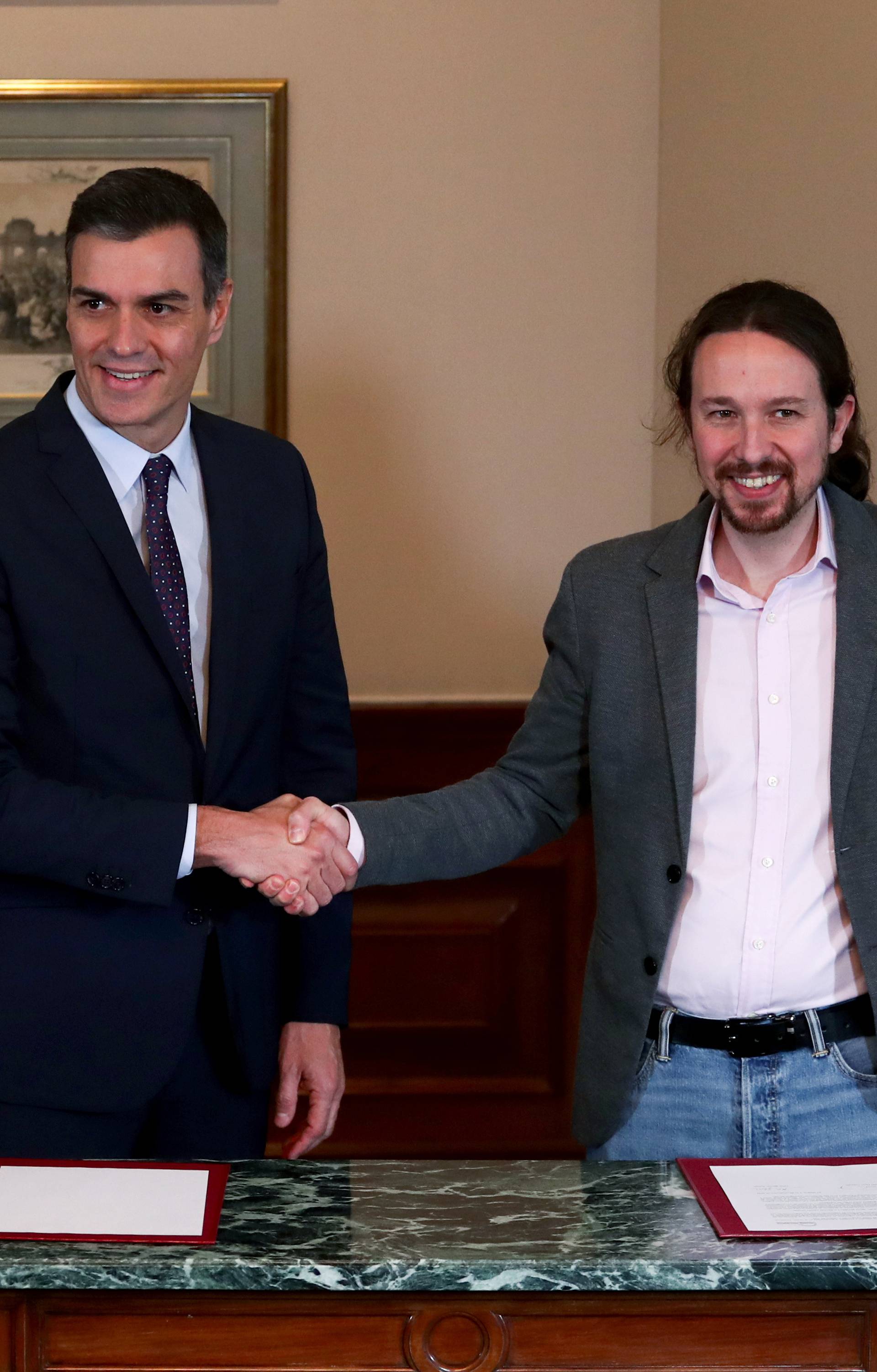 Spain's acting PM Sanchez and Unidas Podemos leader Pablo Iglesias meet in Madrid