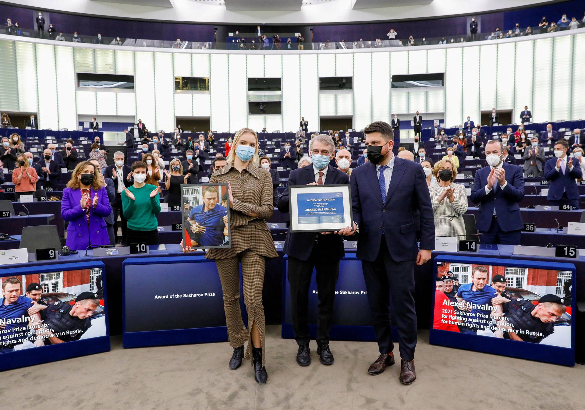 Alexei Navalny's daughter accepts the EU's top rights prize on behalf of imprisoned father, in Strasbourg