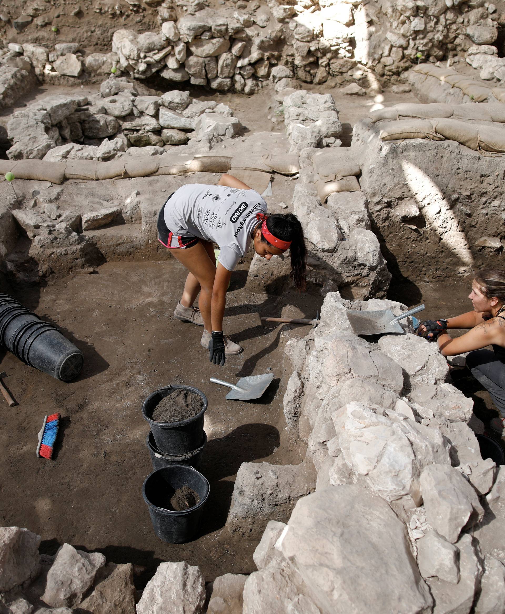 Workers dig at the Tel Megiddo Archaeological site