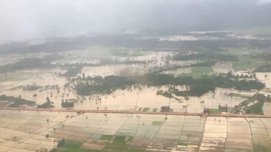 Aerial view shows the flooded area after a dam collapsed in Attapeu province