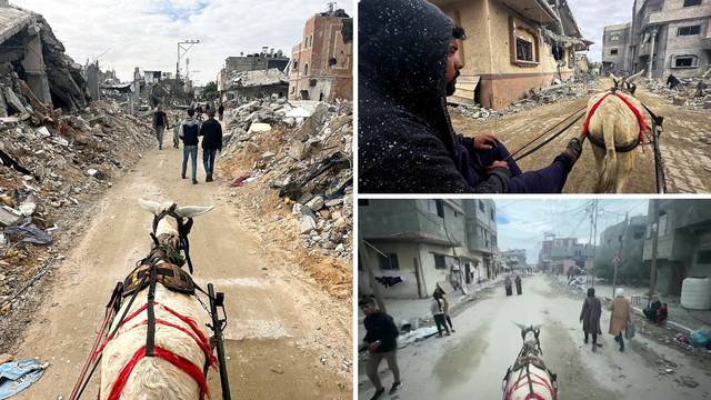 VIDEO Vožnja kočije s magarcem kroz razrušeni pojas Gaze: Život je težak, nema tu čitave kuće...