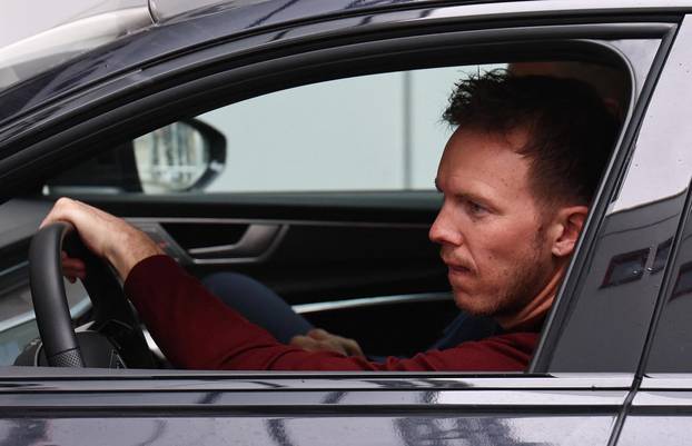 Julian Nagelsmann arrives at Saebener Strasse after being sacked as Bayern Munich coach