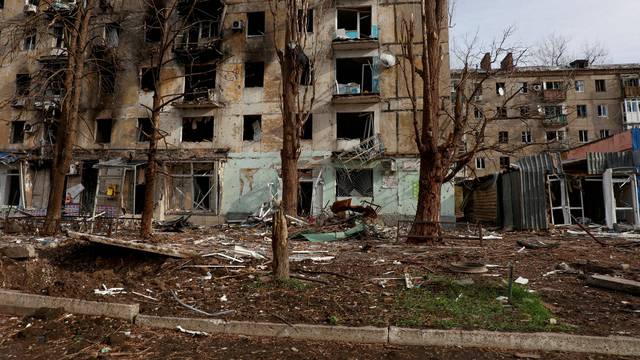 FILE PHOTO: View shows residential buildings heavily damaged by permanent Russian military strikes in the front line town of Avdiivka