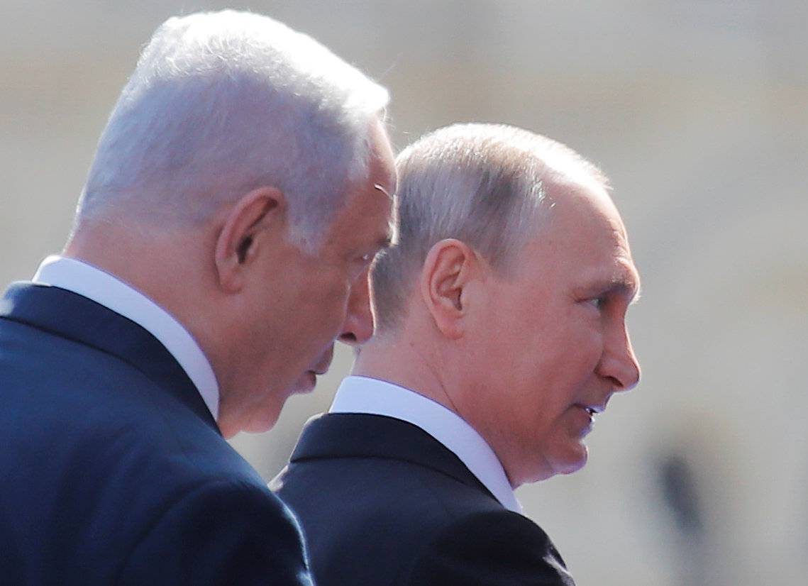 Russian President Putin and Israeli PM Netanyahu arrive for the Victory Day parade, marking the 73rd anniversary of the victory over Nazi Germany in World War Two, at Red Square in Moscow