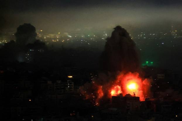 Israeli strikes on Beirut's southern suburbs, following an escalation between Hezbollah and Israel amid the U.S.-Israeli conflict with Iran