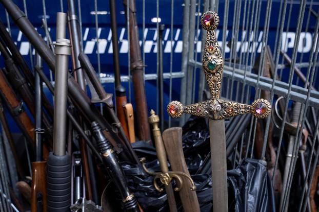 East Jutland Police showcases weapons given in with amnesty, in Aarhus