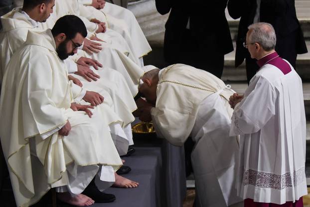 Pope Leo XIV leads the Holy Thursday Mass at the Basilica di San Giovanni in Laterano (Basilica of St. John Lateran) in Rome