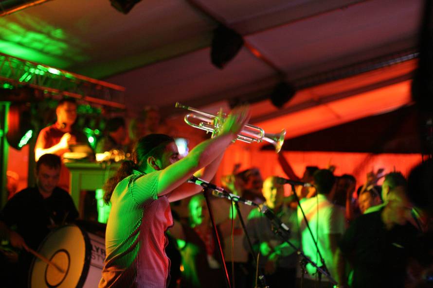 Slavic brass band creating a party in Hungary