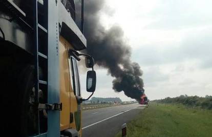 Vatra na autocesti: Planuo je kamion koji prevozi automobile