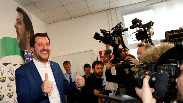 Northern League party leader Matteo Salvini poses at the end of a news conference, the day after Italy's parliamentary elections, in Milan