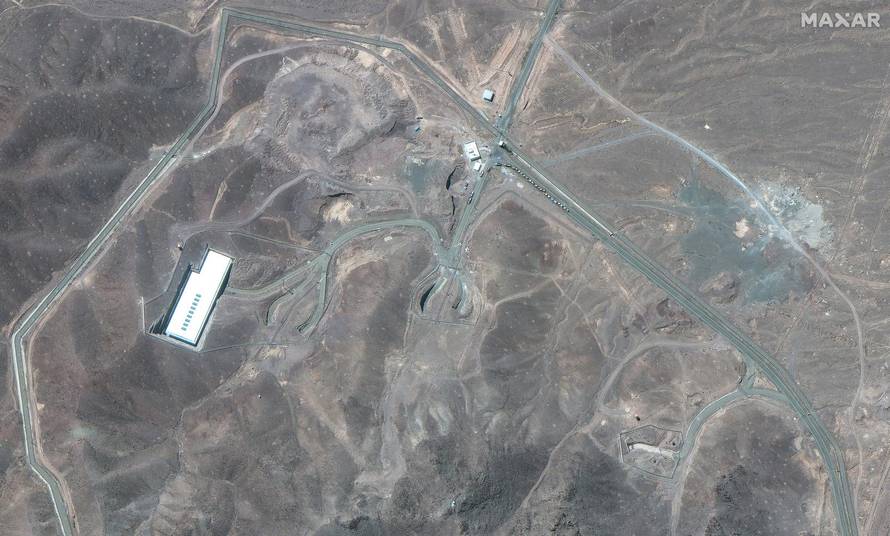 A satellite image shows an overview of the Fordow fuel enrichment facility, near Qom