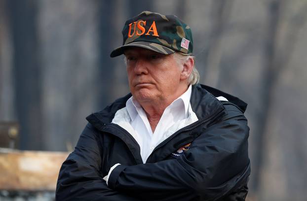 President Donald Trump visits the charred wreckage of Skyway Villa Mobile Home and RV Park in Paradise California