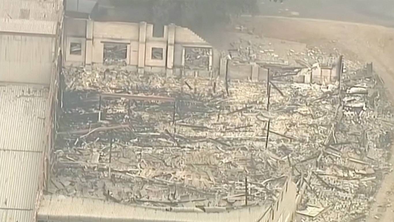 Aerial view of a destroyed building in Batlow