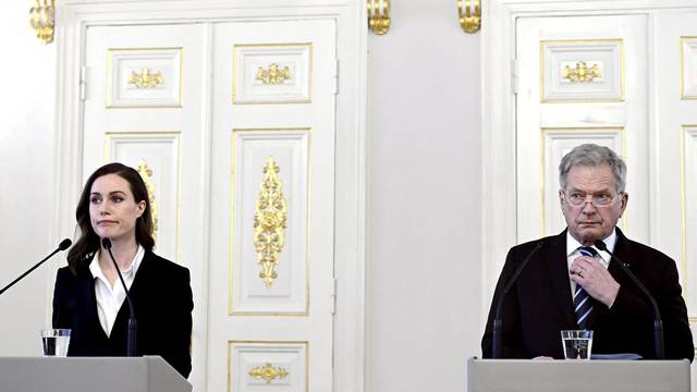 Finland's President Niinisto and PM Marin hold news conference regarding the crisis between Russia and Ukraine, in Helsinki