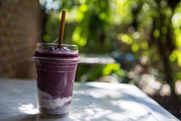 Mix berry smooties in coffee shop garden