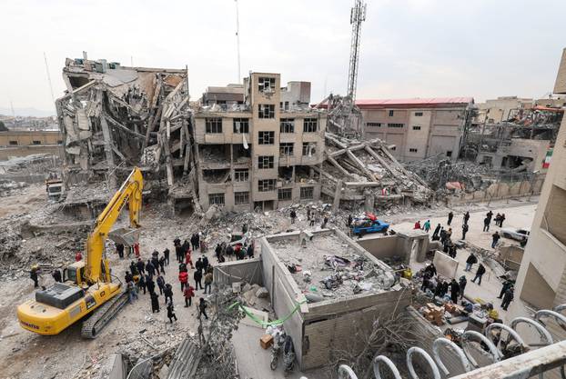 The site of an area damaged by an airstrike, in Tehran