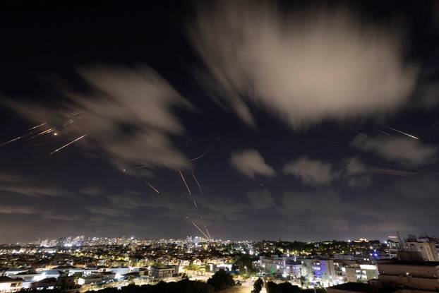 Israel's Iron Dome anti-missile system intercepts rockets, as seen from Ashkelon