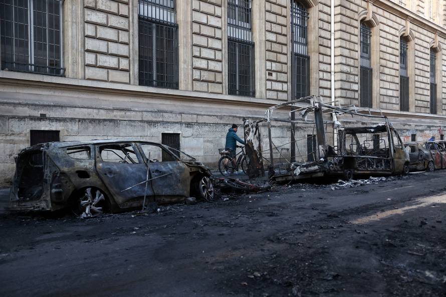 Aftermath of clashes during a national day of protests against the cost of living and rising fuel prices, in Paris