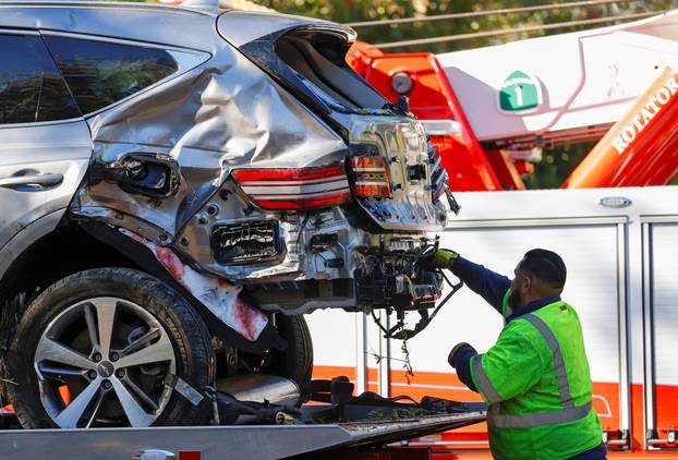 Vicinity of a scene where Tiger Woods was involved in a car crash near Los Angeles