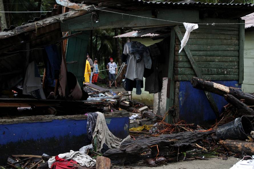A damaged house is pictured as Hurricane Irma moves off the northern coast of the Dominican Republic, in Nagua